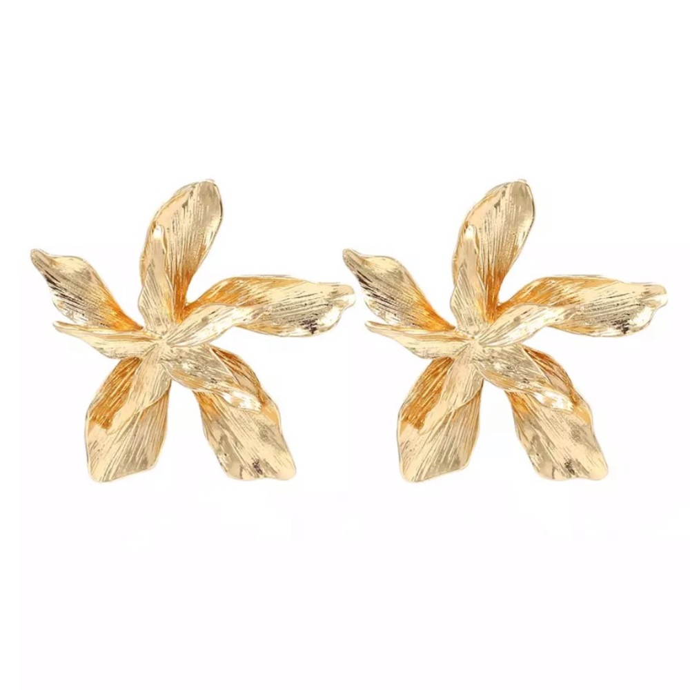 Metal Silver & Gold Color Flower Big Earrings - Picture 2 of 4